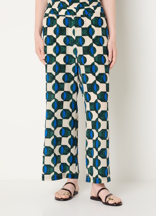 Max Mara Eusebio high waist wide fit broek van zijde met print - detail 2 groen