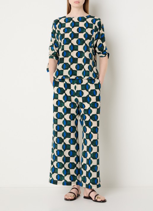 Max Mara Eusebio high waist wide fit broek van zijde met print - voorkant 4 groen