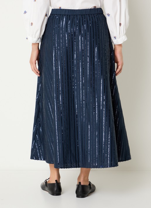 Max Mara Fidori midi rok met pailletten en steekzakken - achterkant donkerblauw