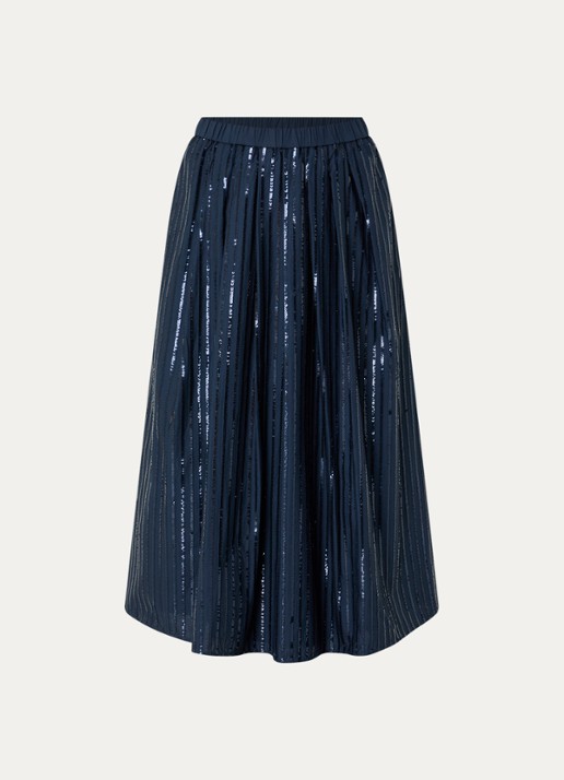 Max Mara Fidori midi rok met pailletten en steekzakken - voorkant 2 donkerblauw