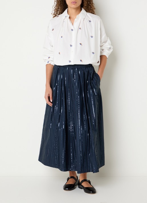 Max Mara Fidori midi rok met pailletten en steekzakken - voorkant 3 donkerblauw