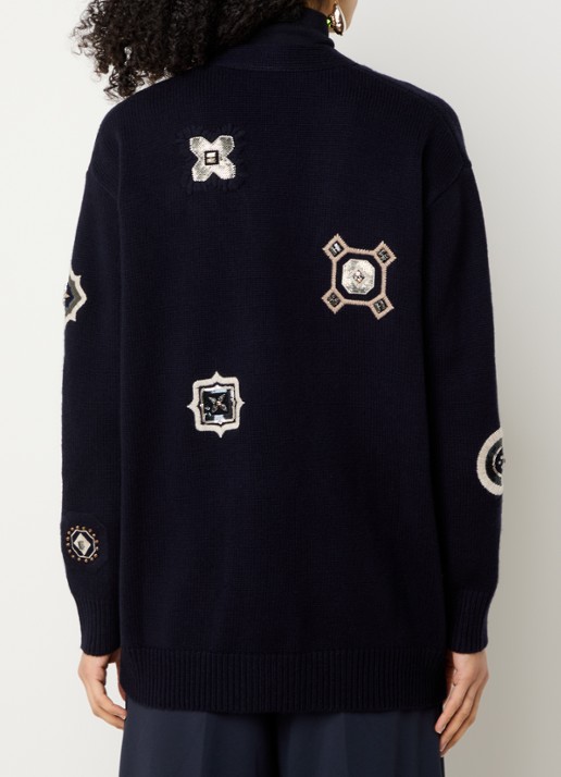 Max Mara Fijngebreid vest in kasjmierblend met strass - achterkant donkerblauw