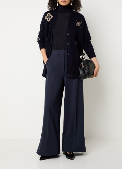 Max Mara Fijngebreid vest in kasjmierblend met strass - voorkant 3 donkerblauw