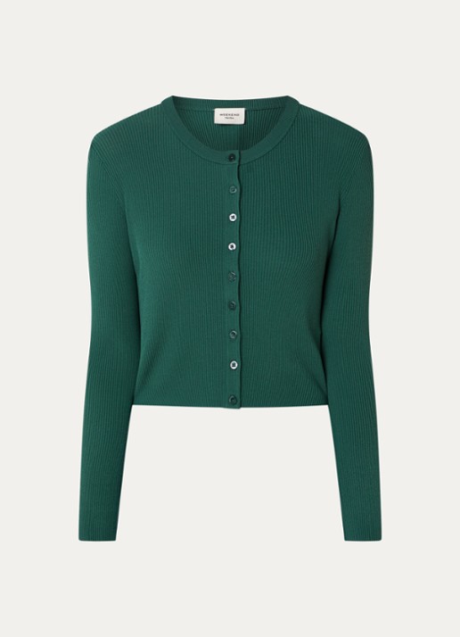 Max Mara Fijngebreid vest met ronde hals - voorkant 2 groen