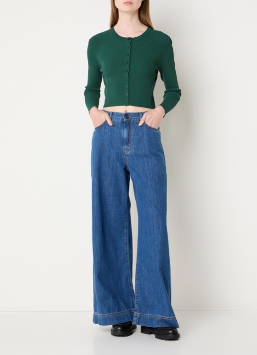 Max Mara Fijngebreid vest met ronde hals - voorkant 3 groen