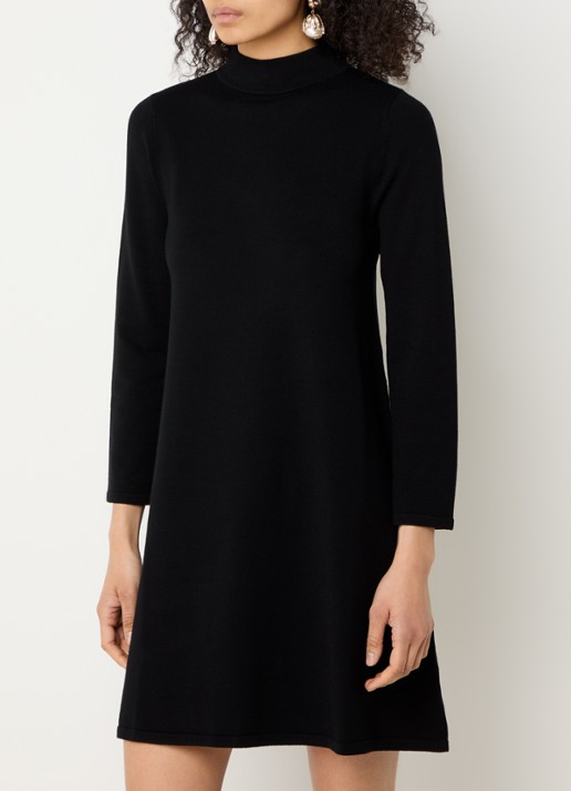 Max Mara Fijngebreide mini trui-jurk met opstaande kraag - detail 2 zwart