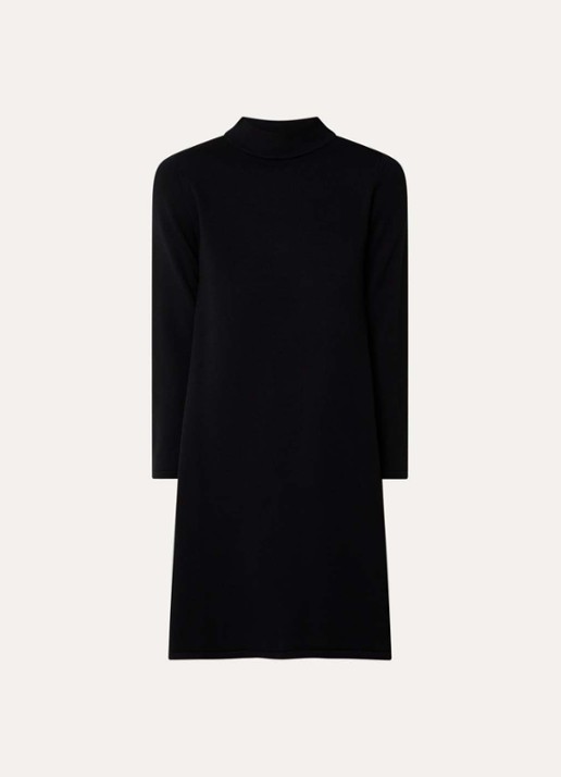 Max Mara Fijngebreide mini trui-jurk met opstaande kraag - voorkant 3 zwart