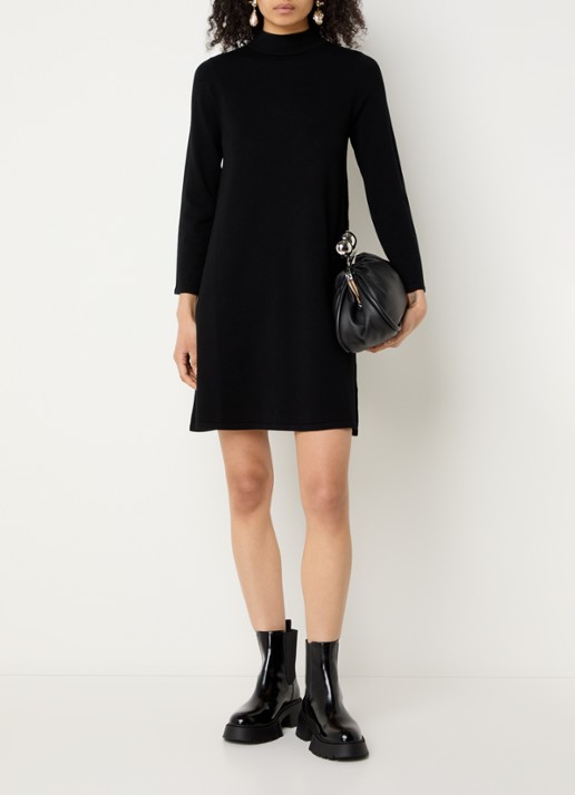 Max Mara Fijngebreide mini trui-jurk met opstaande kraag - voorkant 4 zwart