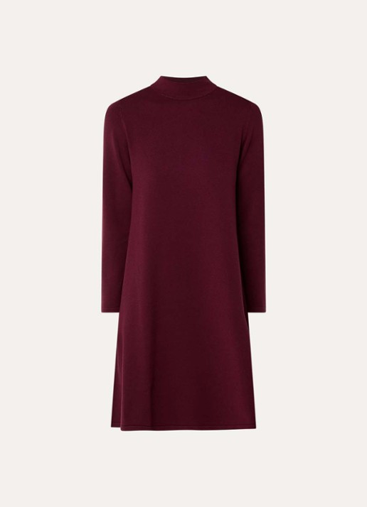 Max Mara Fijngebreide mini trui-jurk met opstaande kraag - voorkant 3 bordeauxrood