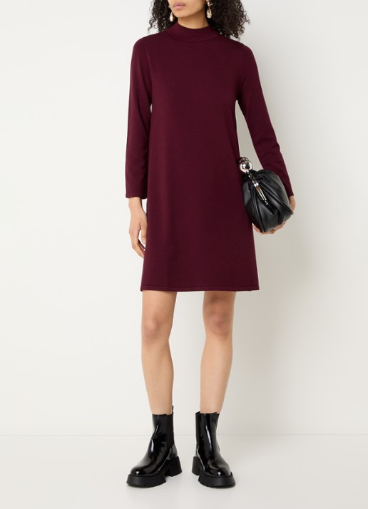 Max Mara Fijngebreide mini trui-jurk met opstaande kraag - voorkant 4 bordeauxrood