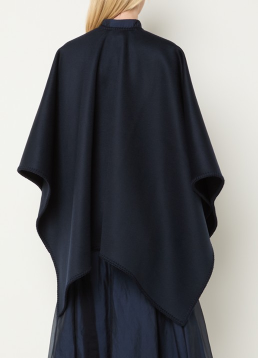 Max Mara Fijngebreide poncho in wolblend - achterkant 3 donkerblauw