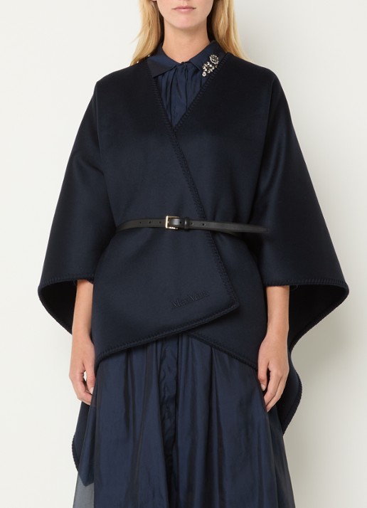 Max Mara Fijngebreide poncho in wolblend - detail 4 donkerblauw