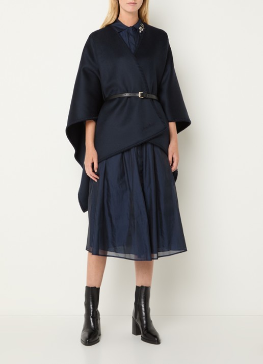 Max Mara Fijngebreide poncho in wolblend - voorkant 2 donkerblauw