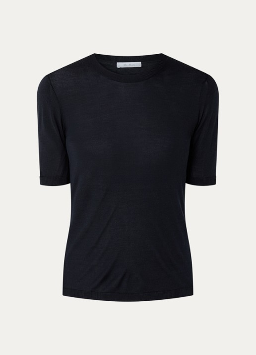 Max Mara Fijngebreide Top in kasjmierblend - voorkant 3 donkerblauw