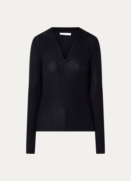 Max Mara Fijngebreide trui in kasjmierblend - voorkant 2 donkerblauw