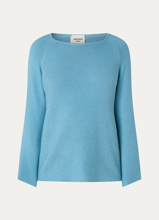 Max Mara Fijngebreide trui met boothals - voorkant blauwgrijs