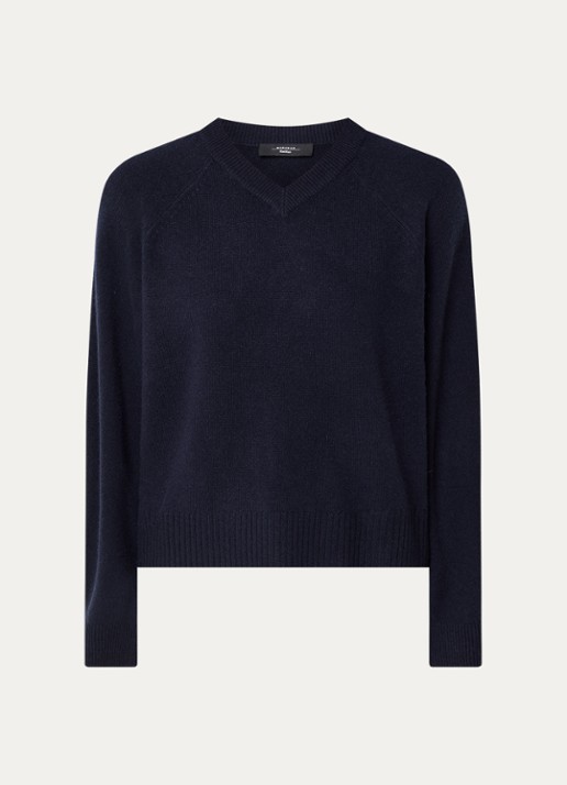 Max Mara Fijngebreide trui van kasjmier met ronde hals - voorkant 2 donkerblauw