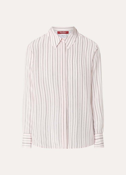 Max Mara Flirt blouse van zijde met streepprint - voorkant 3 lichtroze