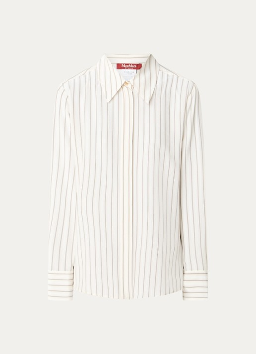 Max Mara Flirt blouse van zijde met streepprint - voorkant 2 ivoor