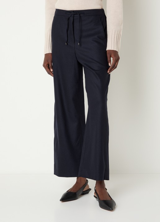 Max Mara Floria high waist wide fit broek van scheerwol - detail donkerblauw