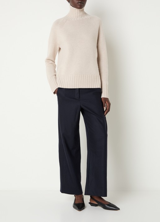 Max Mara Floria high waist wide fit broek van scheerwol - voorkant 4 donkerblauw