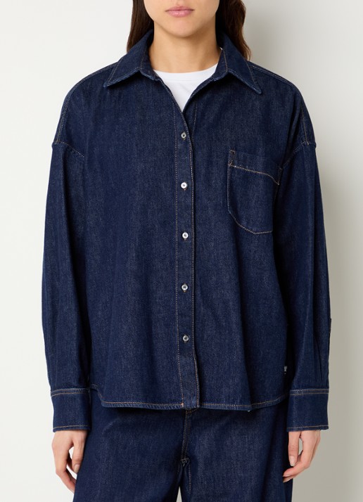 Max Mara Foggia blouse van denim met borstzak - detail 3 indigo
