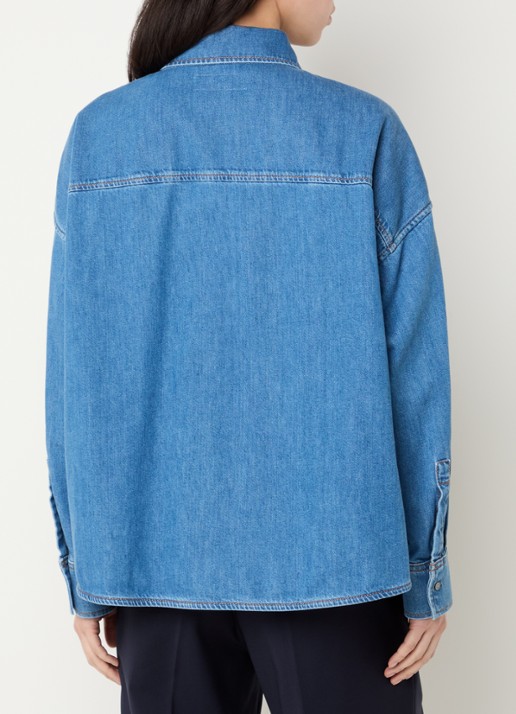 Max Mara Foggia blouse van denim met borstzak - achterkant lichtblauw