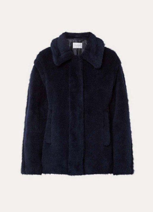 Max Mara Fuggito mantel in scheerwolblend met steekzakken - voorkant 3 donkerblauw
