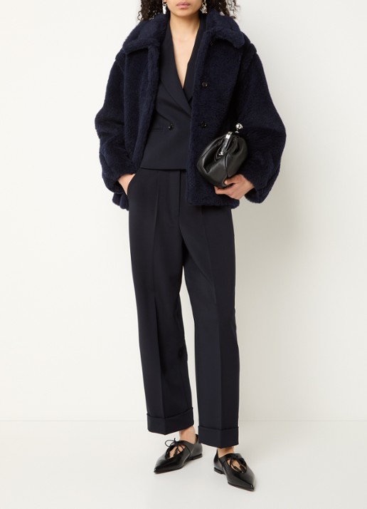 Max Mara Fuggito mantel in scheerwolblend met steekzakken - voorkant 4 donkerblauw
