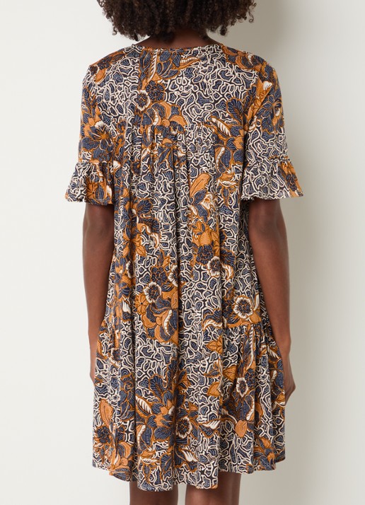 Max Mara Fuoco mini tuniekjurk met bloemenprint - achterkant 4 donkerblauw