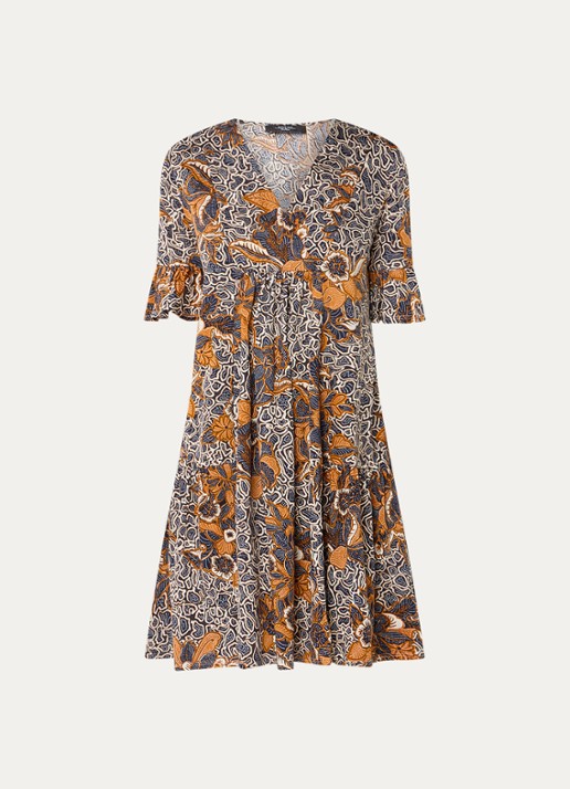 Max Mara Fuoco mini tuniekjurk met bloemenprint - voorkant donkerblauw