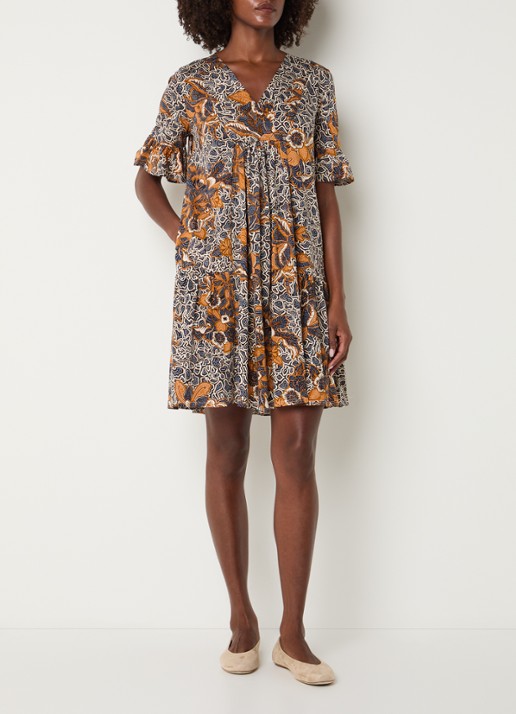 Max Mara Fuoco mini tuniekjurk met bloemenprint - voorkant 2 donkerblauw