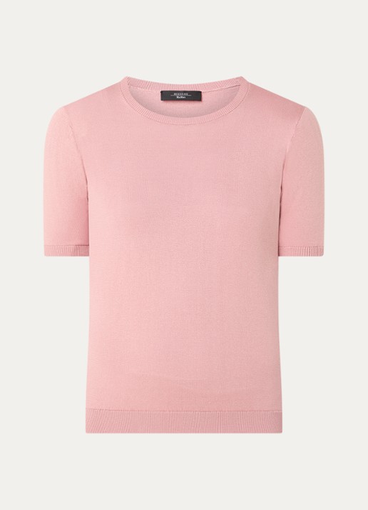 Max Mara Gabarra T-shirt van satijn - voorkant 2 oudroze