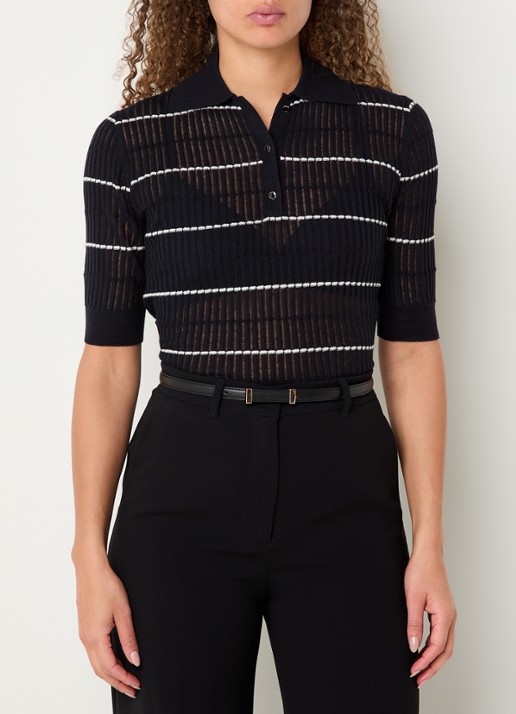 Max Mara Gallo fijngebreide top in zijdeblend - detail 3 donkerblauw