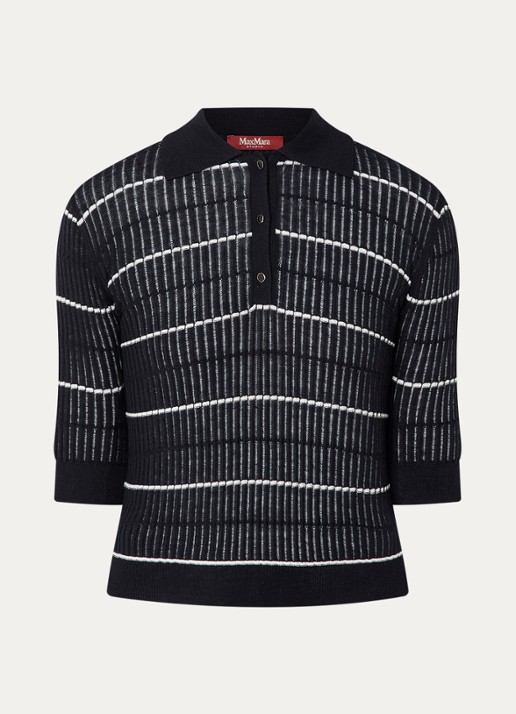 Max Mara Gallo fijngebreide top in zijdeblend - voorkant donkerblauw