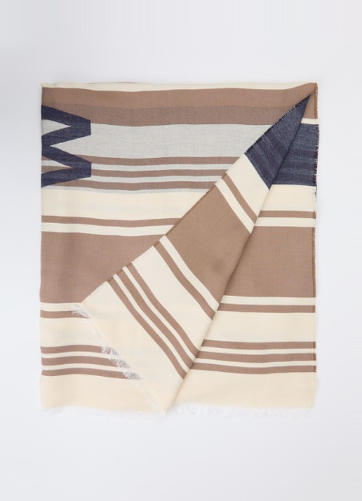 Max Mara Gallo sjaal met streepprint 184 x 82 cm - voorkant beige