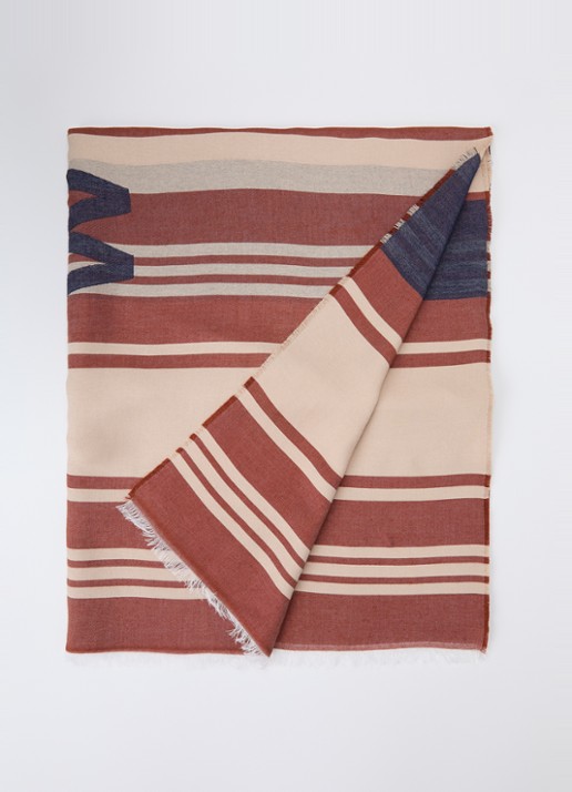 Max Mara Gallo sjaal met streepprint 184 x 82 cm - voorkant 3 rood