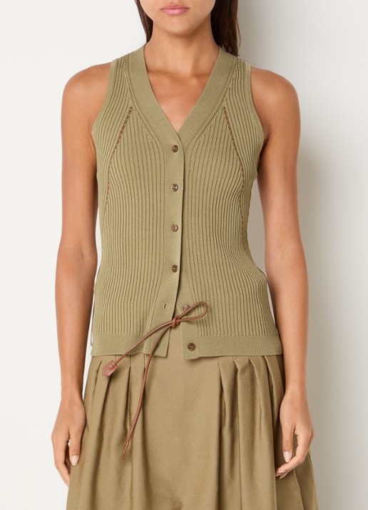 Max Mara Gebreid vest met ribstructuur - detail khaki