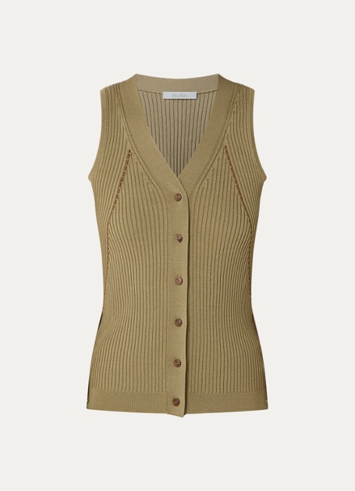 Max Mara Gebreid vest met ribstructuur - voorkant 3 khaki