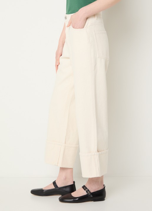 Max Mara Gesto high waist wide leg cropped jeans met gekleurde wassing - detail 2 gebroken wit