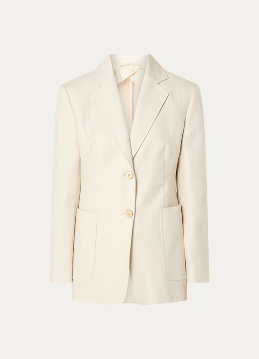Max Mara Getailleerde blazer van linnen met opgestikte zakken - voorkant ivoor