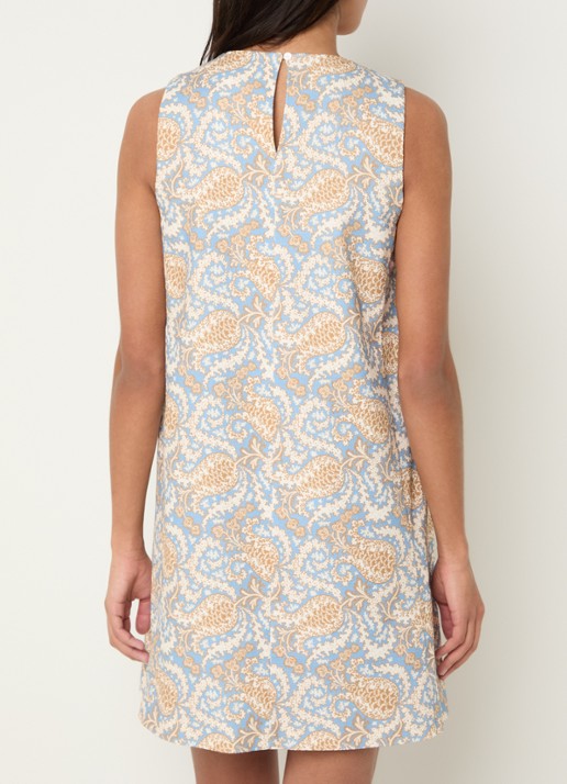 Max Mara Giallo mini jurk met print - achterkant lichtblauw