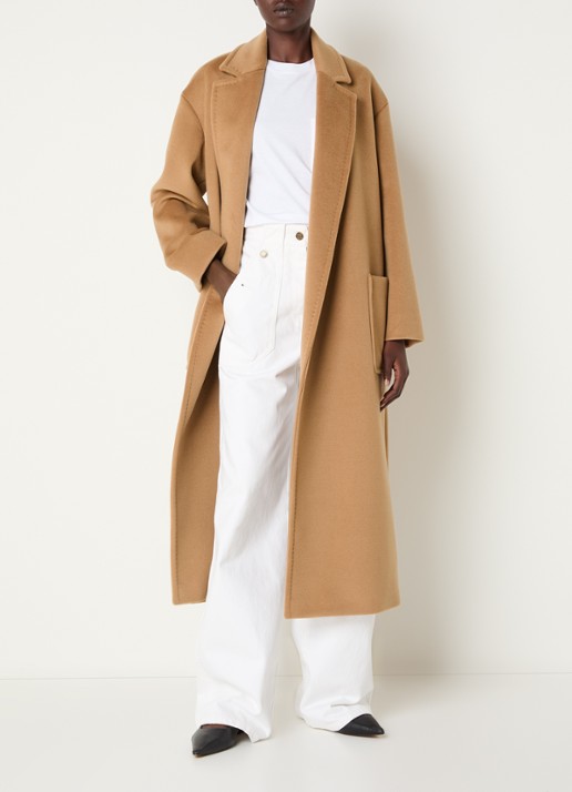 Max Mara Giambo mantel van scheerwol met strikceintuur - voorkant 2 camel