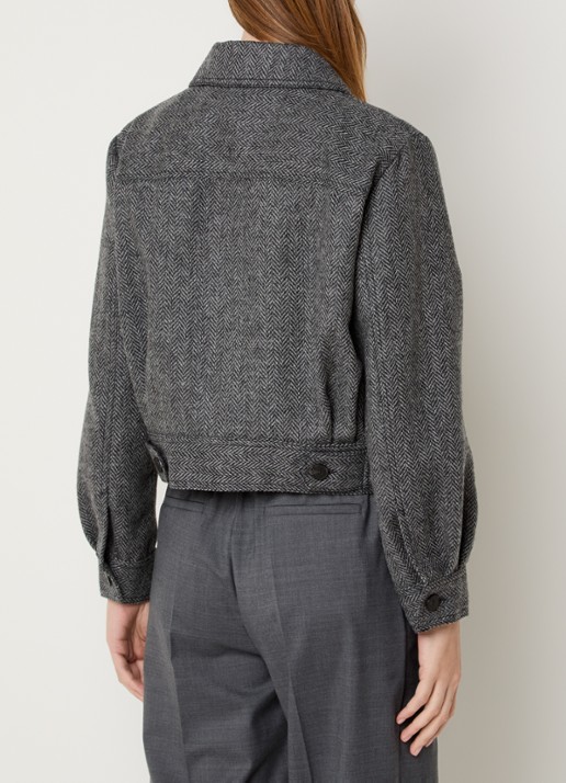 Max Mara Ginnasta cropped mantel van scheerwol met visgraat dessin - achterkant 4 donkergrijs