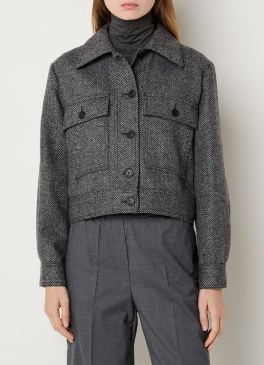 Max Mara Ginnasta cropped mantel van scheerwol met visgraat dessin