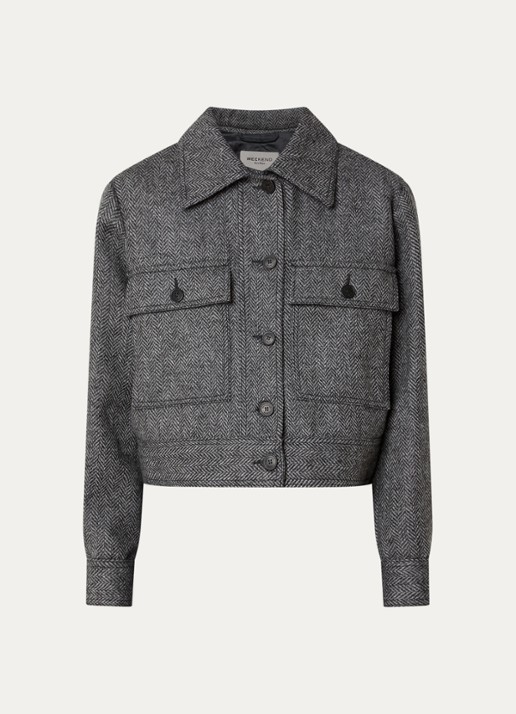 Max Mara Ginnasta cropped mantel van scheerwol met visgraat dessin - voorkant donkergrijs