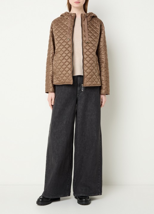 Max Mara Giorno gewatteerd jack met steekzakken en capuchon - voorkant 4 bruin
