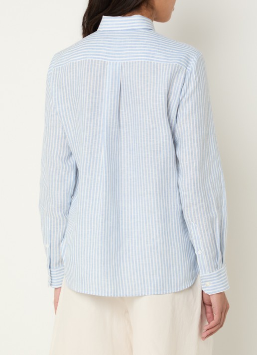 Max Mara Giurato blouse van linnen met streepprint - achterkant 4 lichtblauw