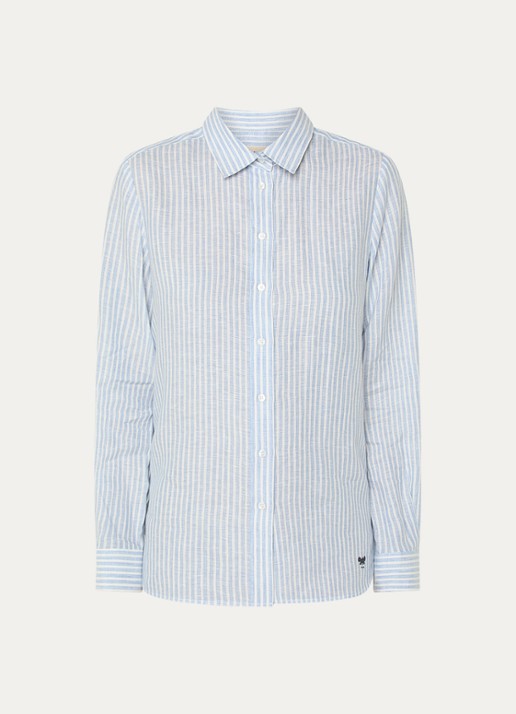Max Mara Giurato blouse van linnen met streepprint - voorkant lichtblauw