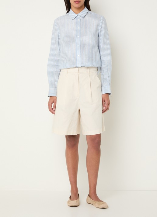 Max Mara Giurato blouse van linnen met streepprint - voorkant 2 lichtblauw